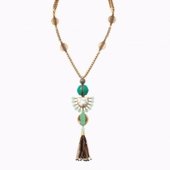 EUC Stella & Dot Totem Tassel Necklace Turquoise Gold - Picture 7 of 13